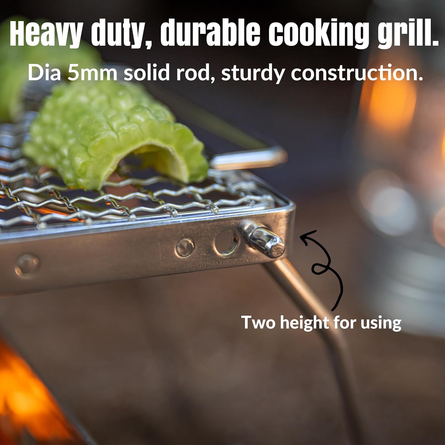 CAMPINGMOON Folding Campfire Grill with Cooking Grid Grate 9.5"x7.9" 304 Stainless Steel Camping Grill MS-1012-SW
