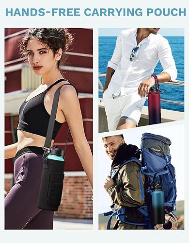 Miniatura 8 de BENZZO Botella de agua aislada de 40 onzas Mantiene el frío 48 horas y caliente 24 horas, botella de agua de metal con popote y tapa de boquilla