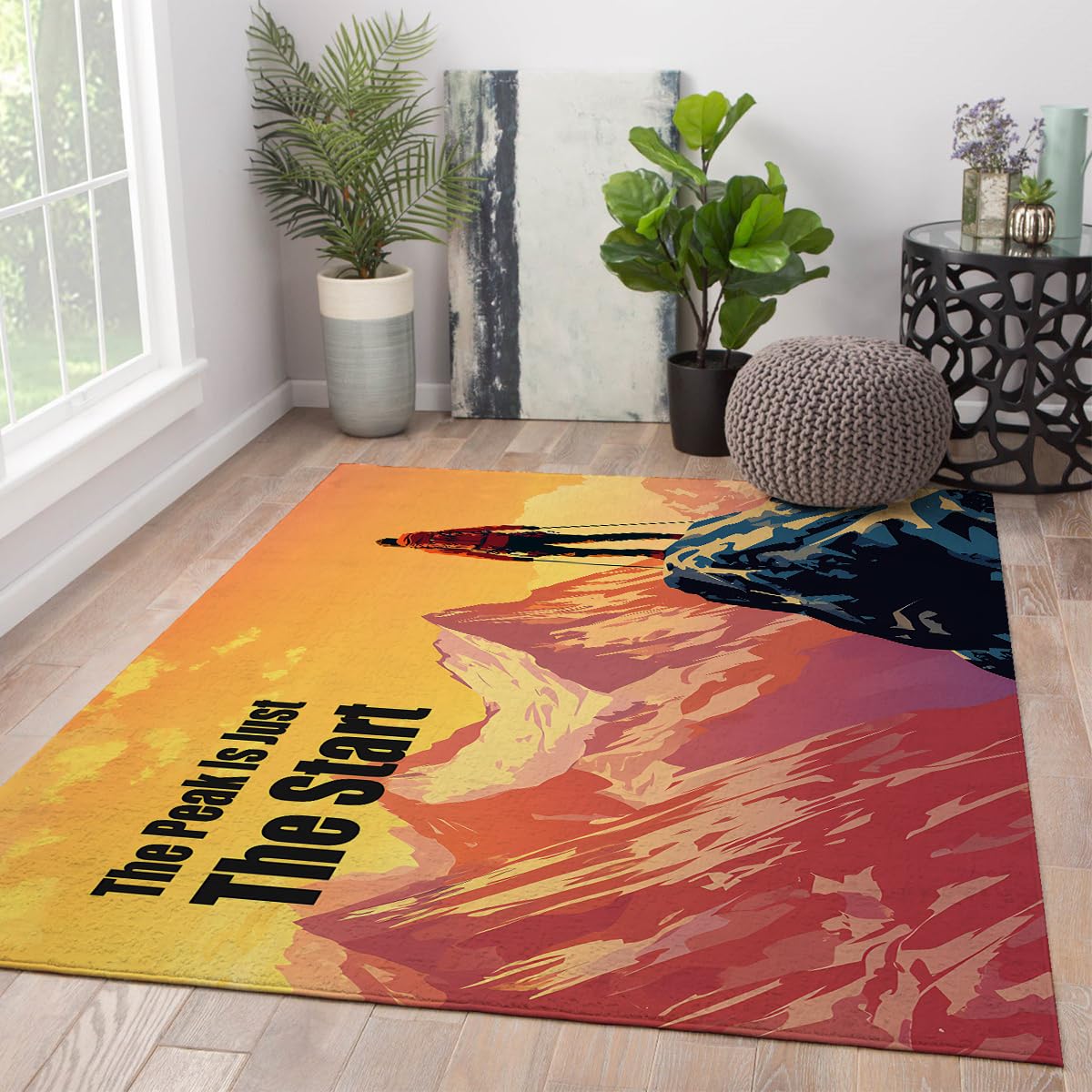 Dywaniki w stylu przygodowym 160 x 200 cm, motywacyjny wspinacz górski, okrągły dywan do salonu, biura, zmywalny, cienka mata pod drzwi wejściowe