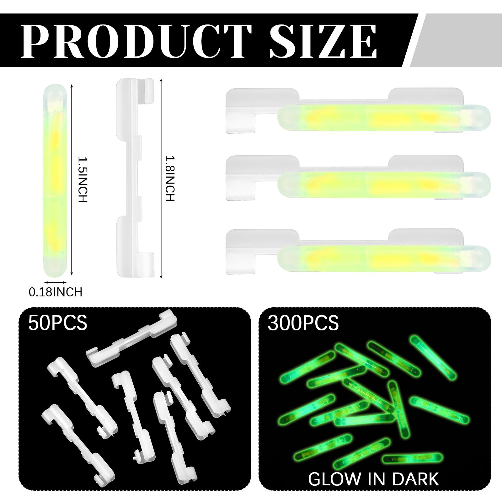 Soulchen 350 Pcs Clip on Fishing Glow Sticks Bulk for Rod Tips 1.5 Inch Mini Glow in The Dark Stick for Fishing Poles Green Small Fishing Glow Rods for Night Fishing