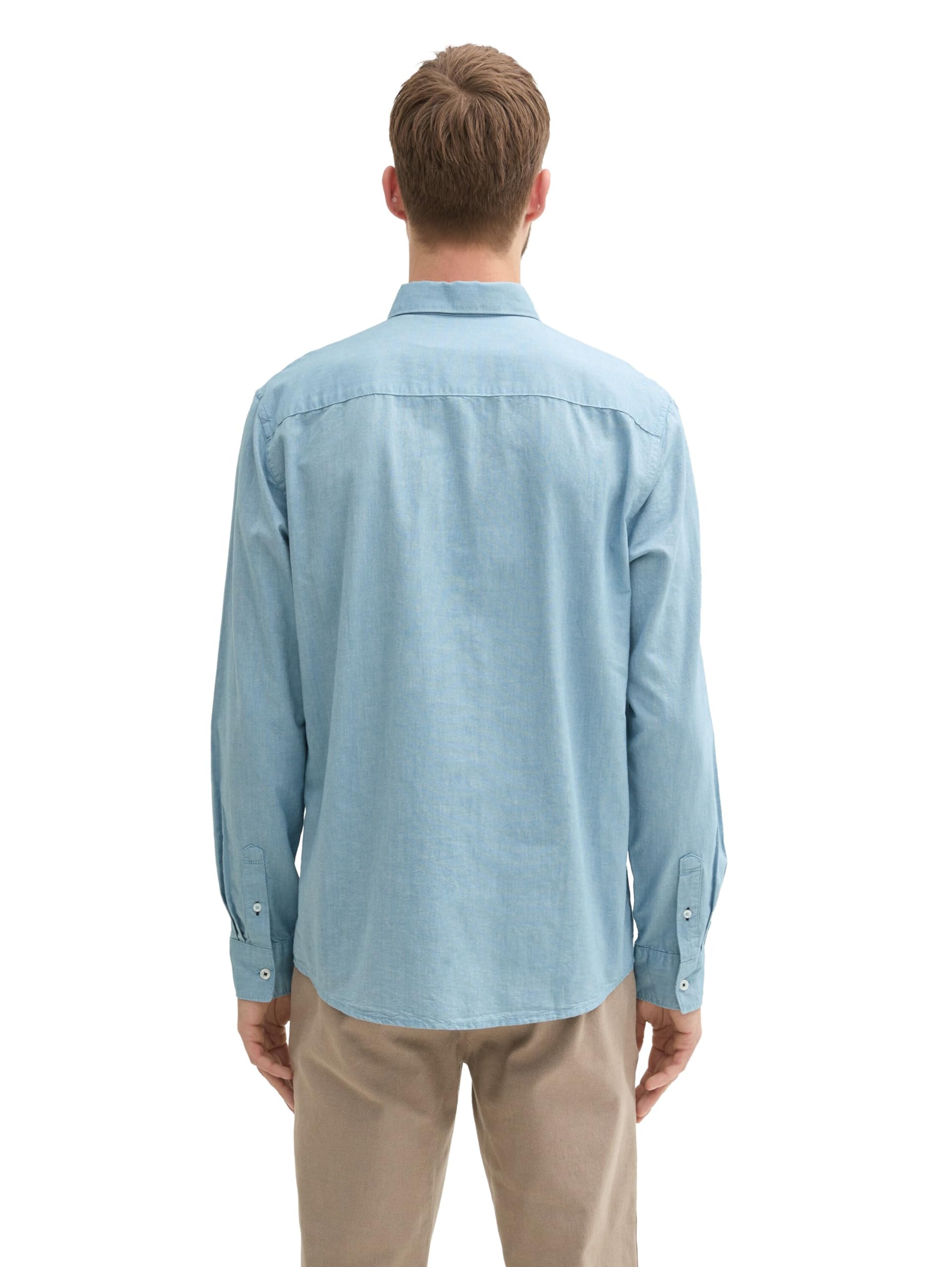 TOM TAILOR Herren Regular Fit Hemd mit Logo-Stickerei an der Brusttasche, 36442 - Tropical Teal Chambray, XXXL – Ansicht 2