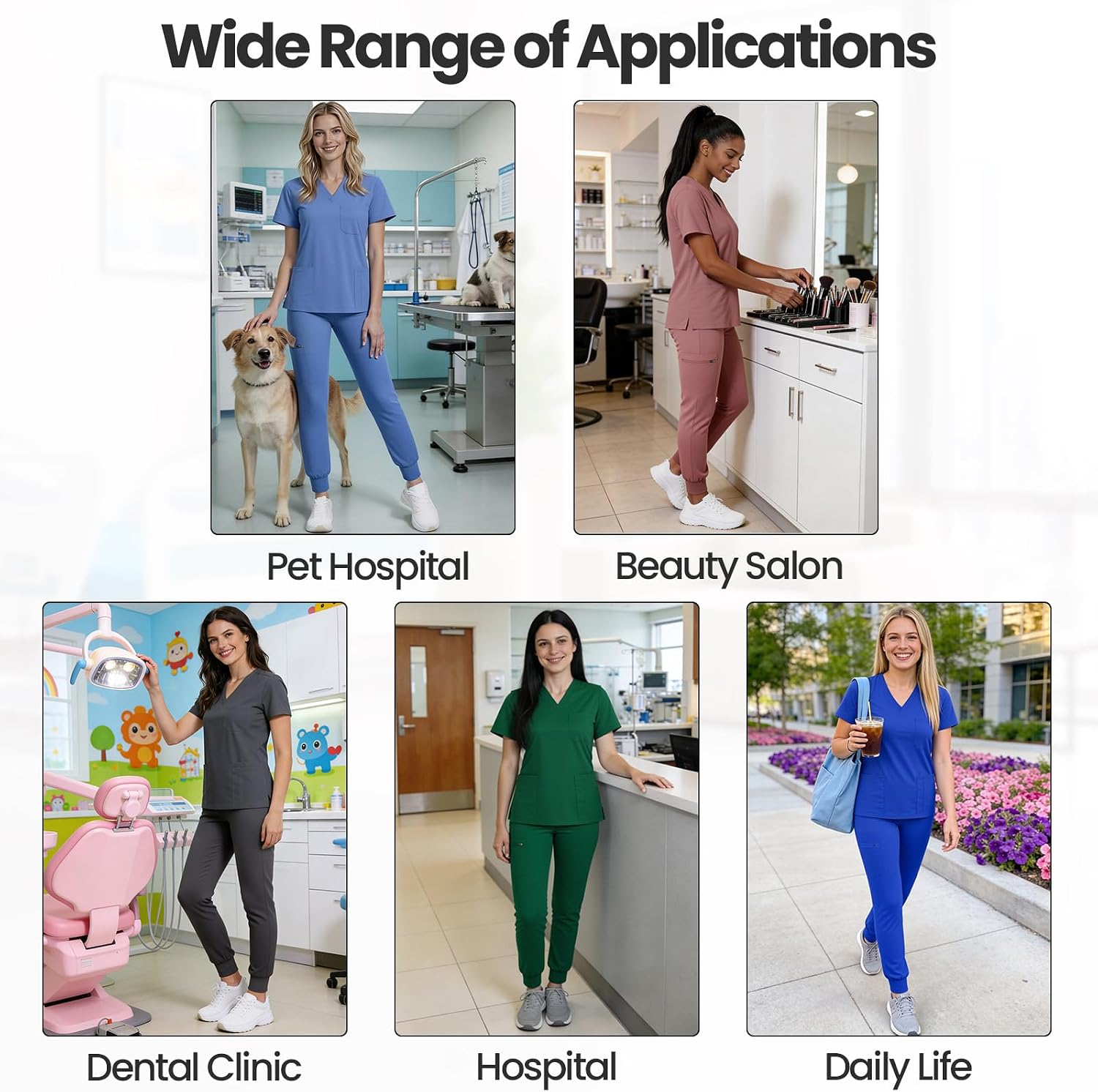 Women's V-Neck Scrub Top with 3 Pockets, 4-Way Stretch Medical Uniform, Soft, Anti-Wrinkle & Easy Care Fabric