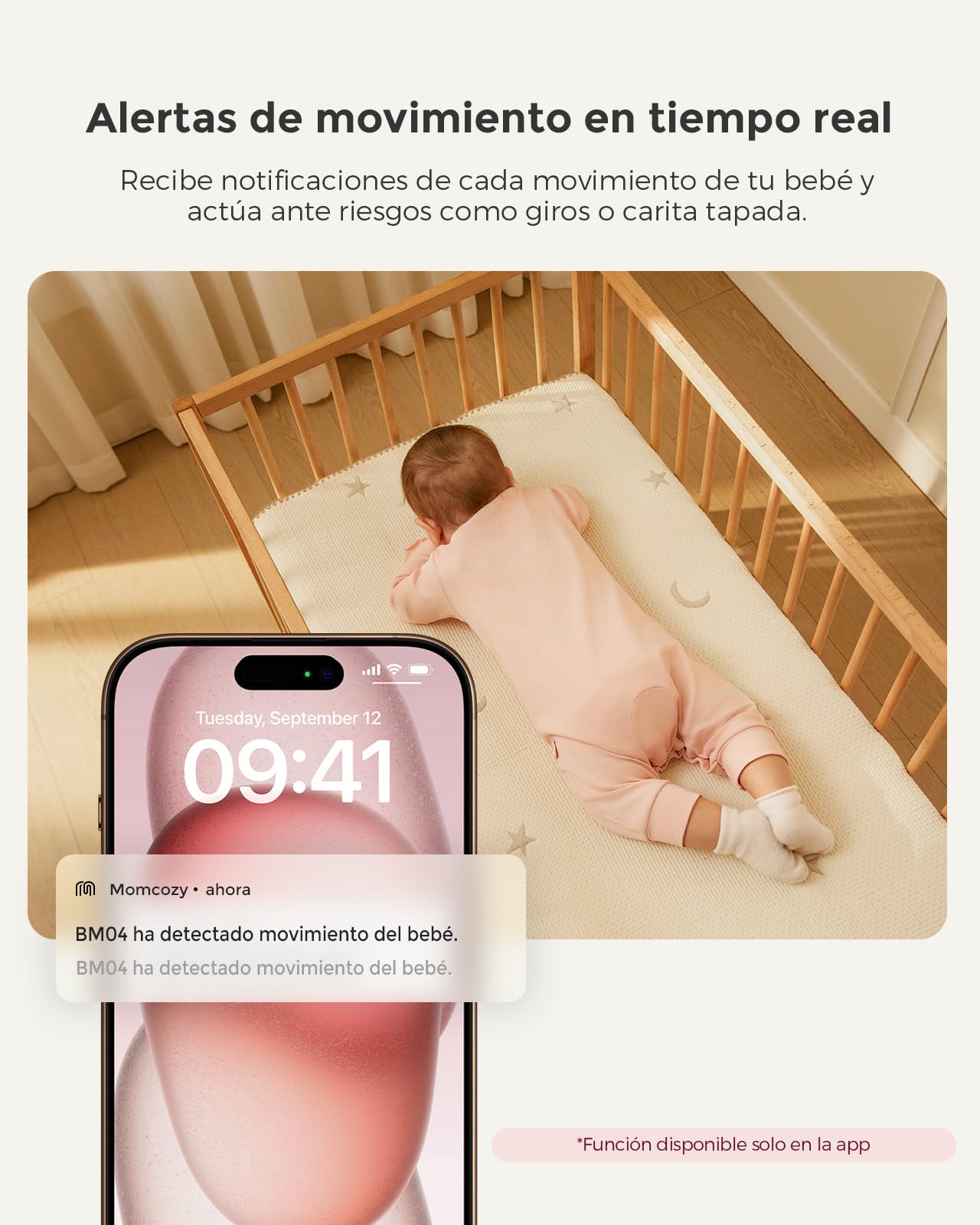 momcozy Vigilabebés WiFi de 5" con Cámara HD, Audio Bidireccional, Zoom 4X, Detección de Movimiento y Llanto, Zona Segura, Visión Nocturna Clara, Grabación de Foto y Vídeo