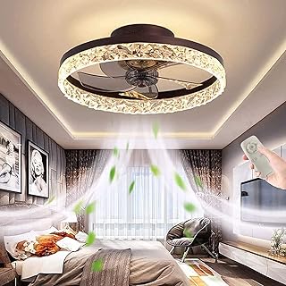 19.7" Ceiling Fan With Light And Remote Control, smart Bladeless Ceiling Fan Light, Household Fan Chandelier With 3 Colors...