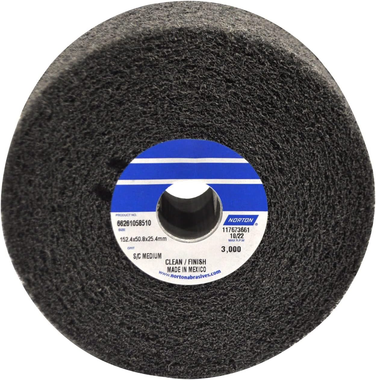 Norton 66261058510 6x2x1 In. Bear-Tex Clean & Finish Silicon Carbide Non-Woven Convolute Wheels, Medium Grit, 2 pack