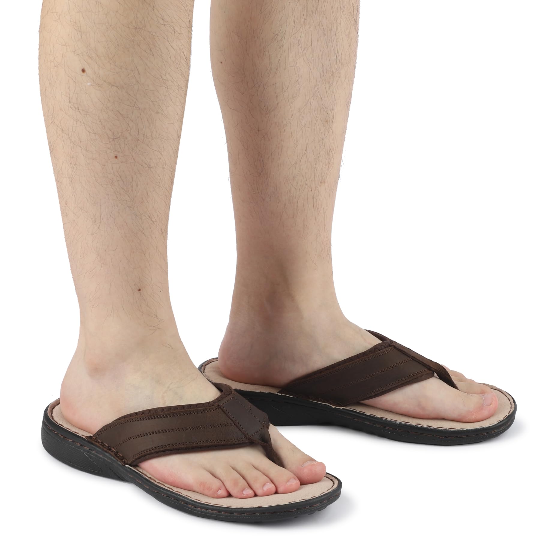 riemot Chanclas Hombre de Piel Auténtica con Plantilla Memory Foam,Comodas y Suaves Cuero Hombre Flip Flops,Sandalias Antideslizantes para Playa, Piscina y Verano