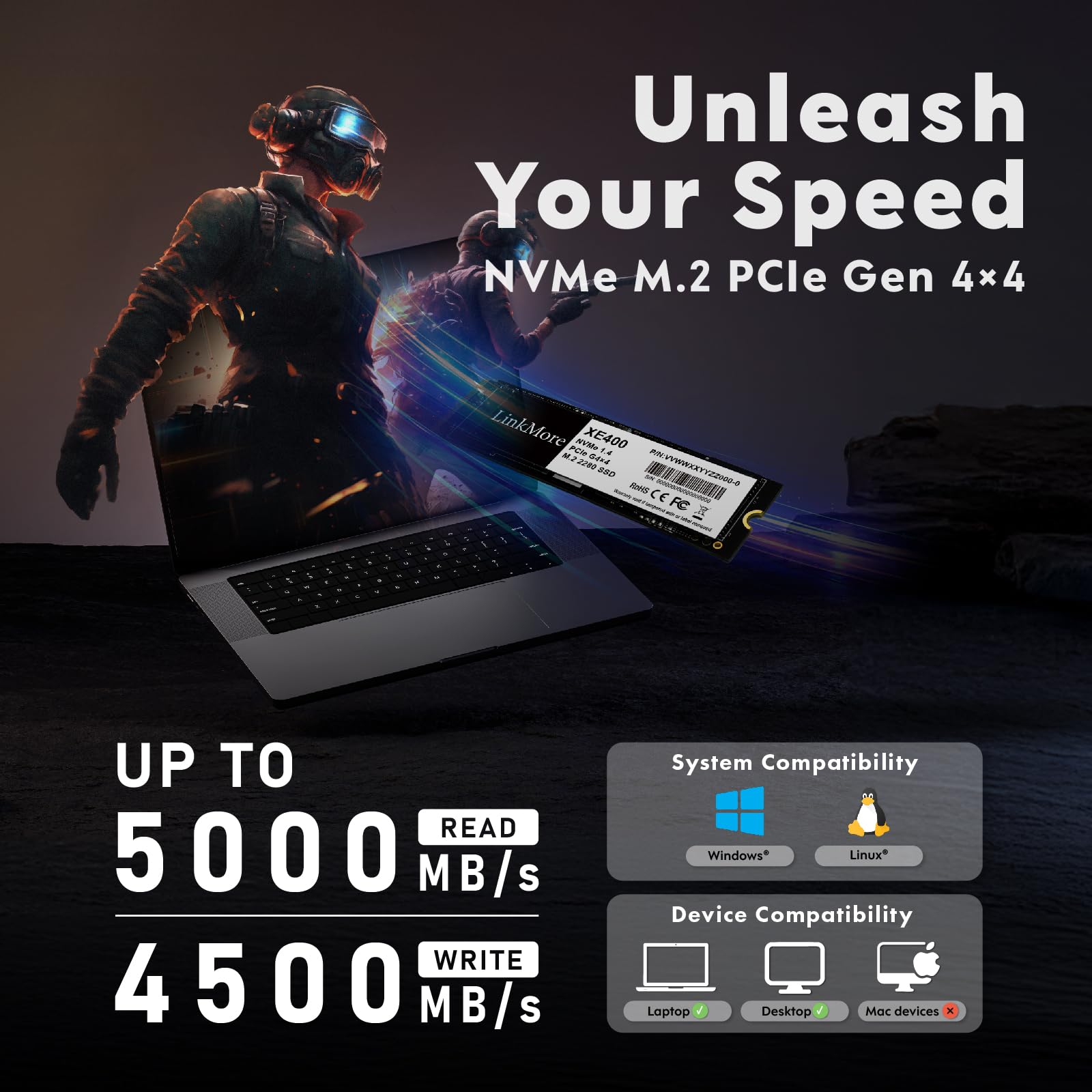 Amazon | LinkMore XE400 1TB M.2 2280 PCIe Gen4x4 NVMe 1.4 SSD