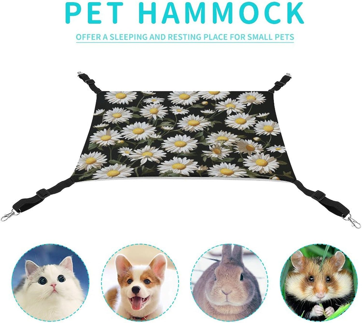 review Hanging Pet Hammock, Daisy Printed Soft Breathable Pet Hammock with Adjustable Straps and Metal Hooks for Cats Small Dogs Rabbits Sugar Gliders