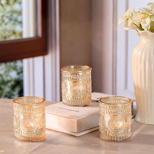 Miniatura 7 de 12 Pcs Gold Votive Candle Holders, Glass Candle Holders Embossed Tea Light Candle Holder for Wedding Table Centerpiece, Home Decor, Birdal Shower,