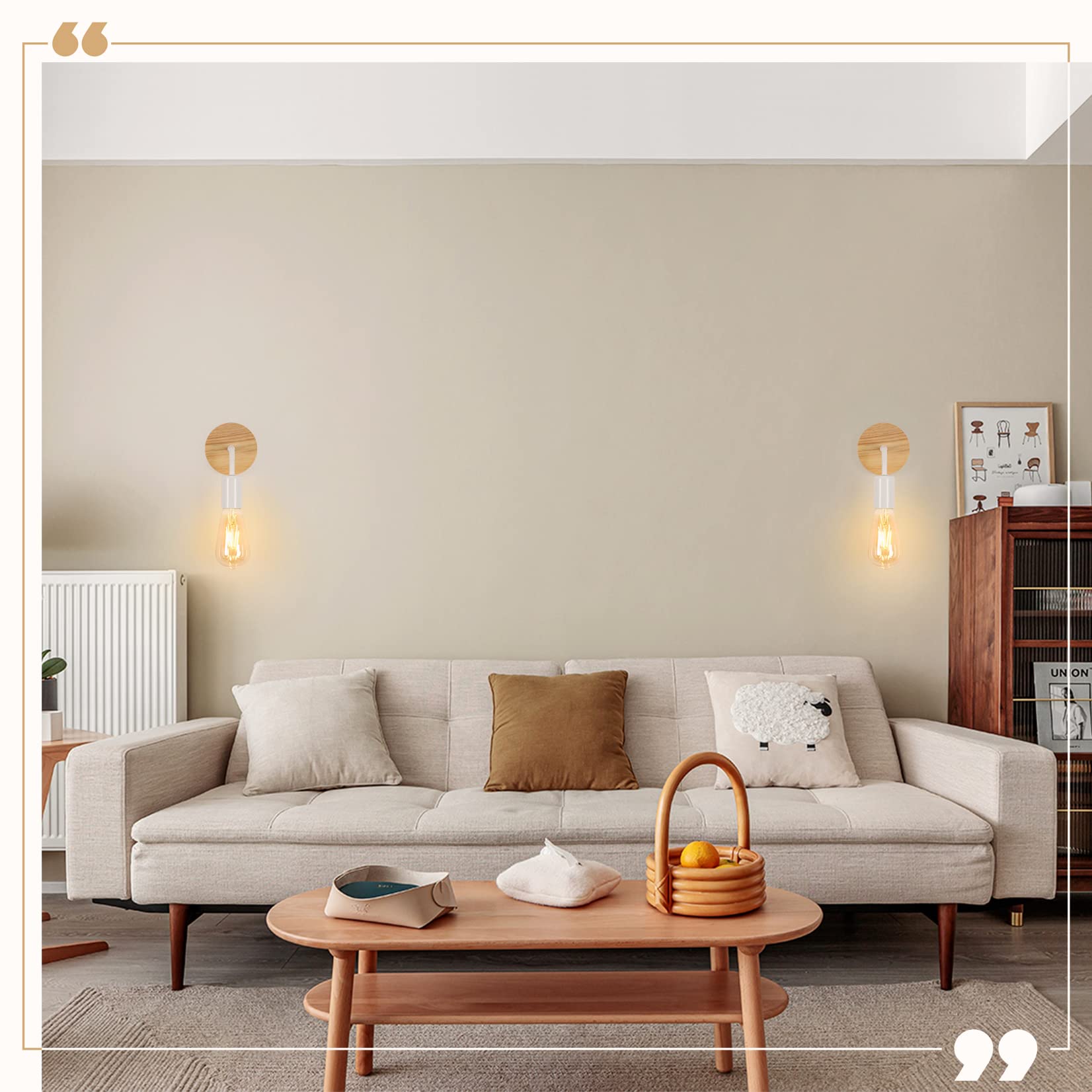 Tealight 4 Pezzi Lampada da Parete Vintage, Applique da Parete Interno in Legno, Lampada a Muro industriale E27 per Camera da letto, Corridoio, Soggiorno, Scale (Bianco)