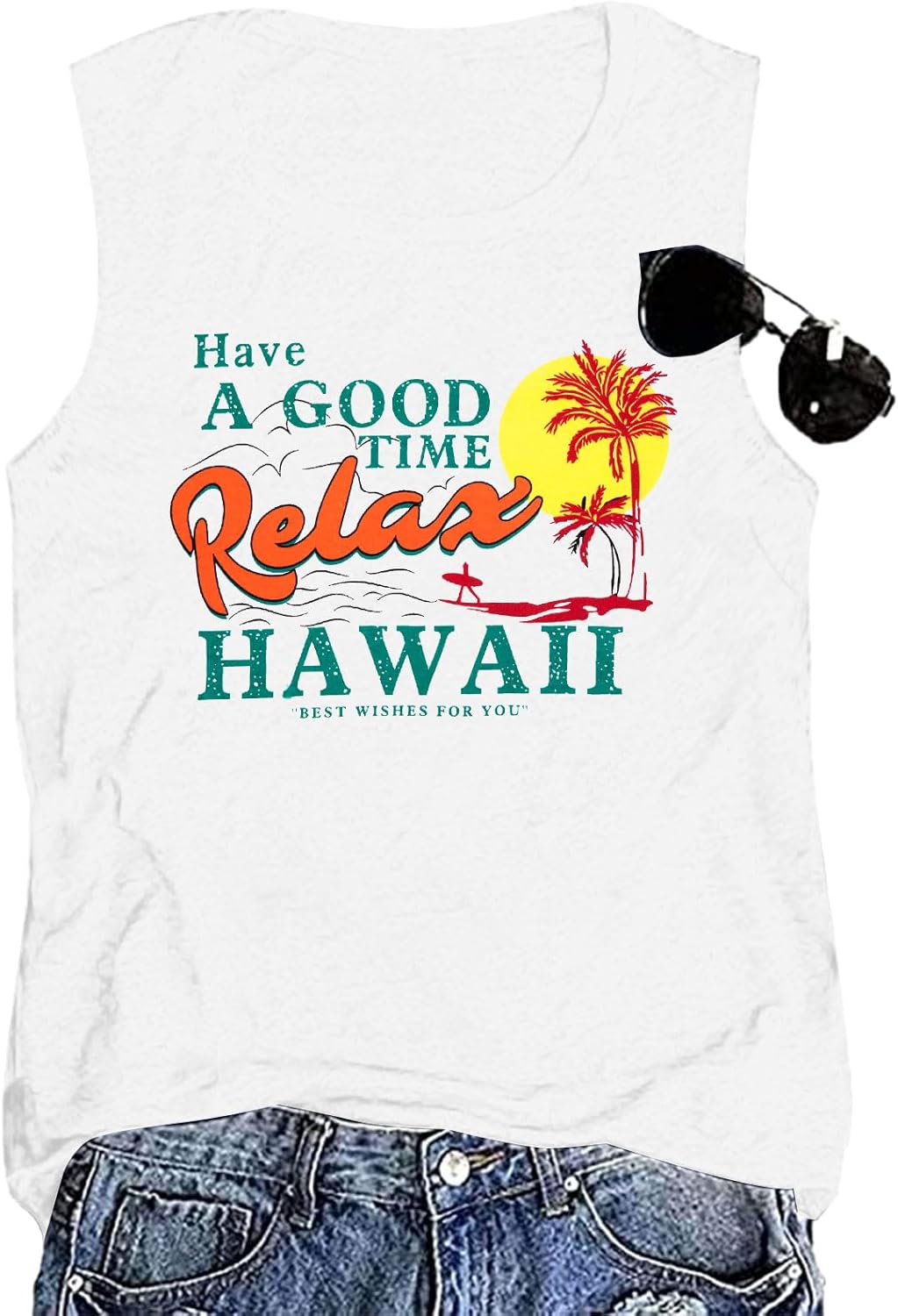 Beach Tank Tops for Women Summer Beach Sleeveless T Shirt Hawaiian Graphic Muscle Tank Funny Family Vacation Tees Vest XX-Large White
