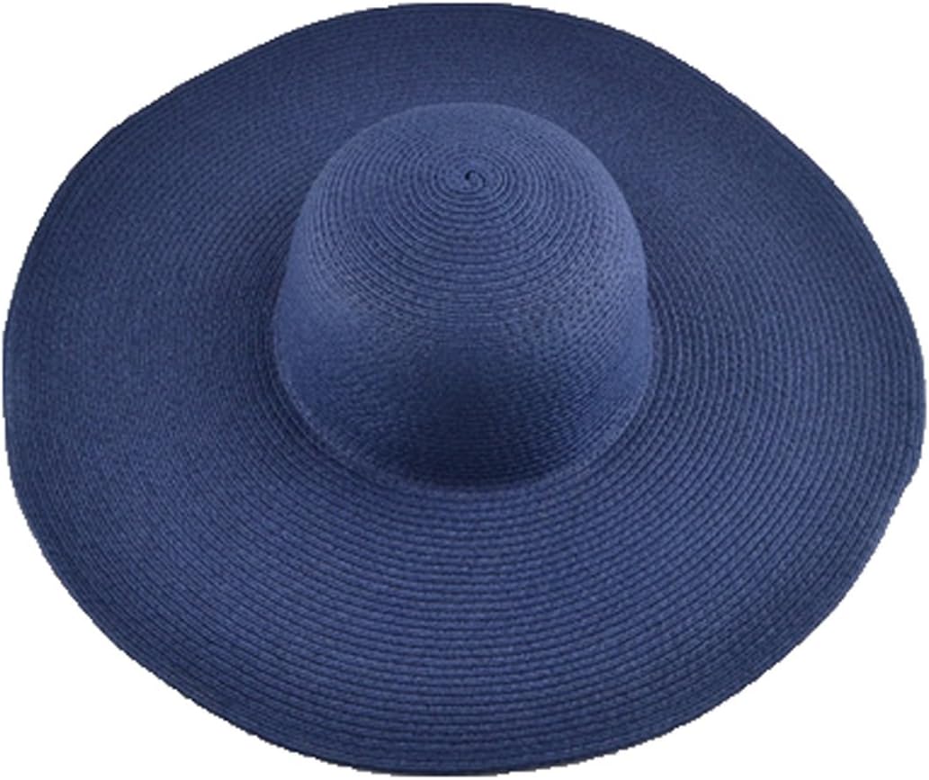Womens Beach Hat Striped Straw Sun Hat Floppy Big Brim Hat Navy