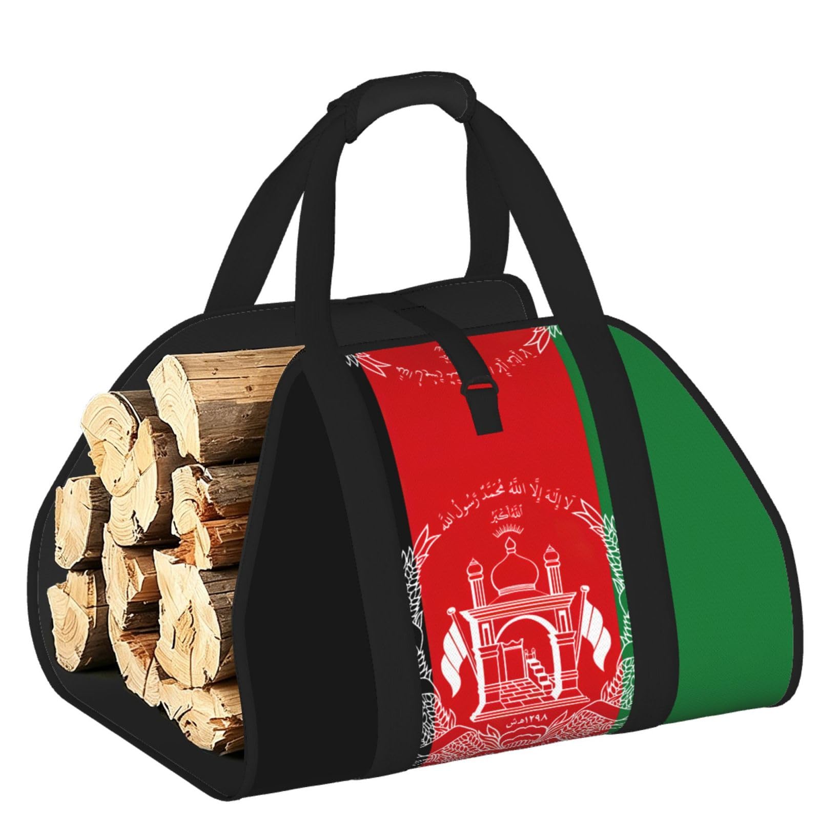Flag of Afghanistan Printed Firewood Carrier Bag, Log Tote with Open-Ended Design for Camping Outdoor Wood Hauling