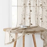 Vista 25 de HOMEIDEAS Cortinas traslúcidas amarillas de 84 pulgadas de largo, 2 paneles de cortinas bordadas con patrón floral amarillo y blanco, cortinas