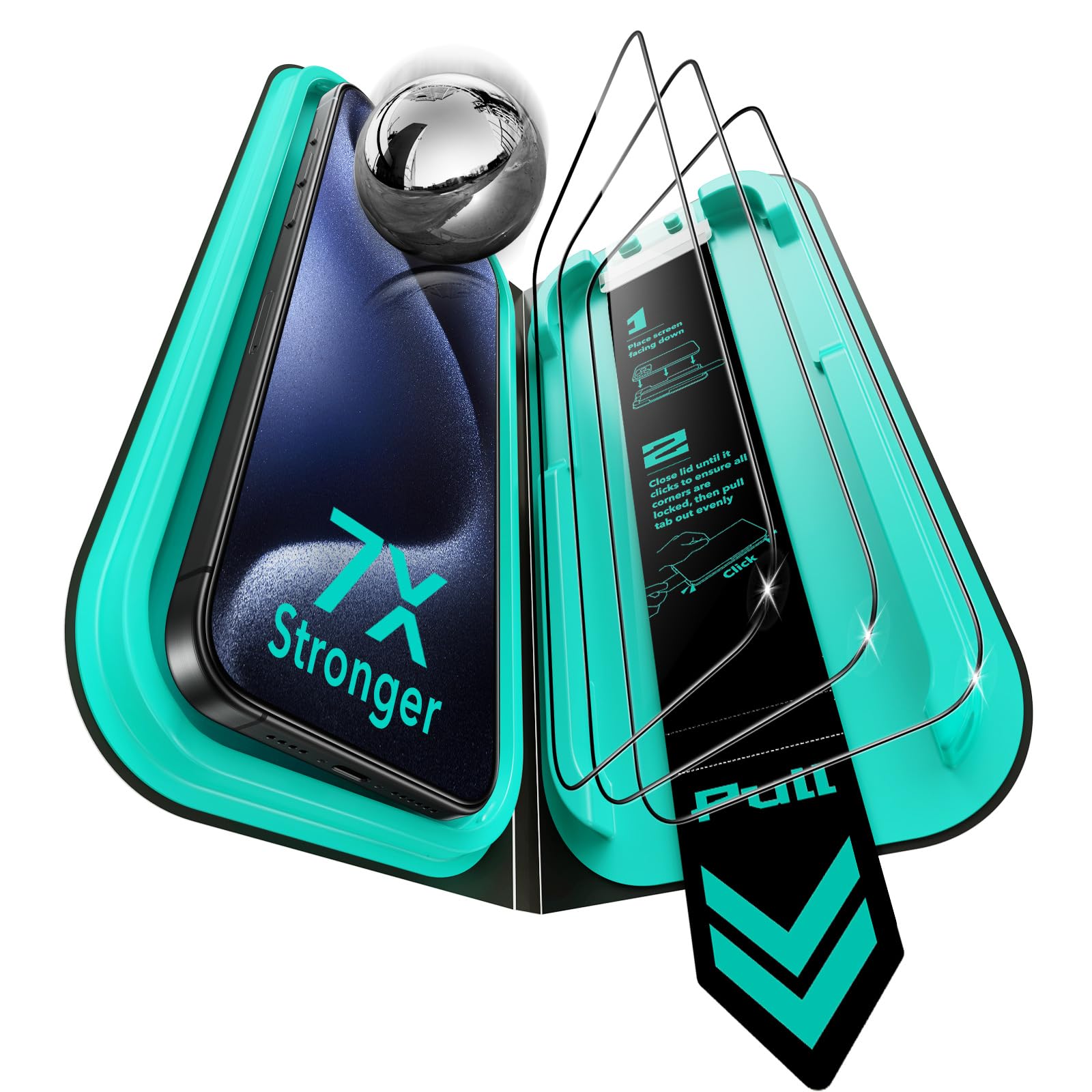 ESR 3 Pezzi Pellicola Vetro per iPhone 15 Pro Max, Armorite | Protezione Antiurto 7X, Vetro Temperato 9H+, Installazione Facile, Copertura Totale, Supporto UltraFit, Senza Bolle