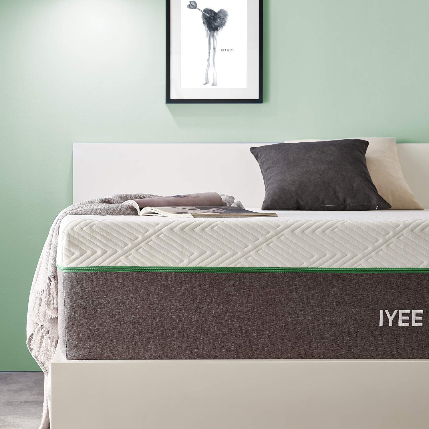 Queen Size Mattress, 10 Inch Iyee Nature Cooling-Gel Memory Foam Mattress Bed in a Box, Supportive & Pressure Relief with Breathable Soft Fabric Cover, Medium Firm Feel