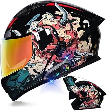 Bluetooth Modular Motorcycle Helmet DOT Approved Flip Up Anti-Fog Double Helmet Full Face Motorcycle Helmet Street Bike Helmet Built-in Dual Speaker with Microphone for Adult Men and Women