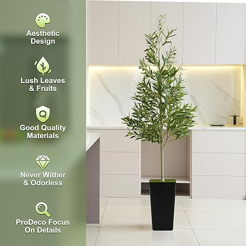 Miniatura 2 de PeoDeco - Árbol de olivo artificial artificial de 6 pies de alto, realista, de seda verde, plantas en maceta, grande para dormitorio, sala de estar,