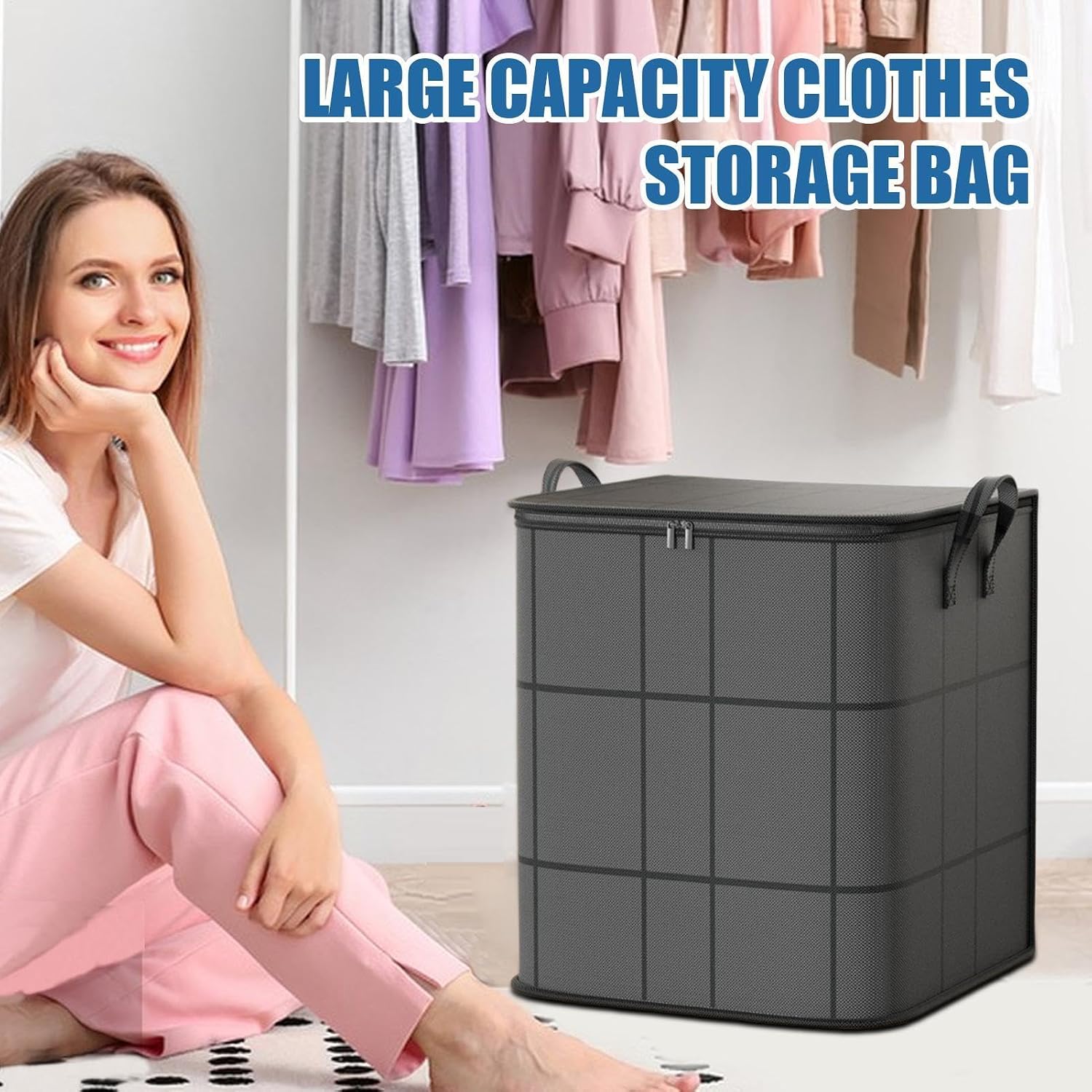Large Clothes Storage Bag, Zippered Moving Bag, Waterproof Storage Bag, Non-Woven Fabric Container, Bedding Storage Bag, Comforter Storage Bag for Clothes Storage Container