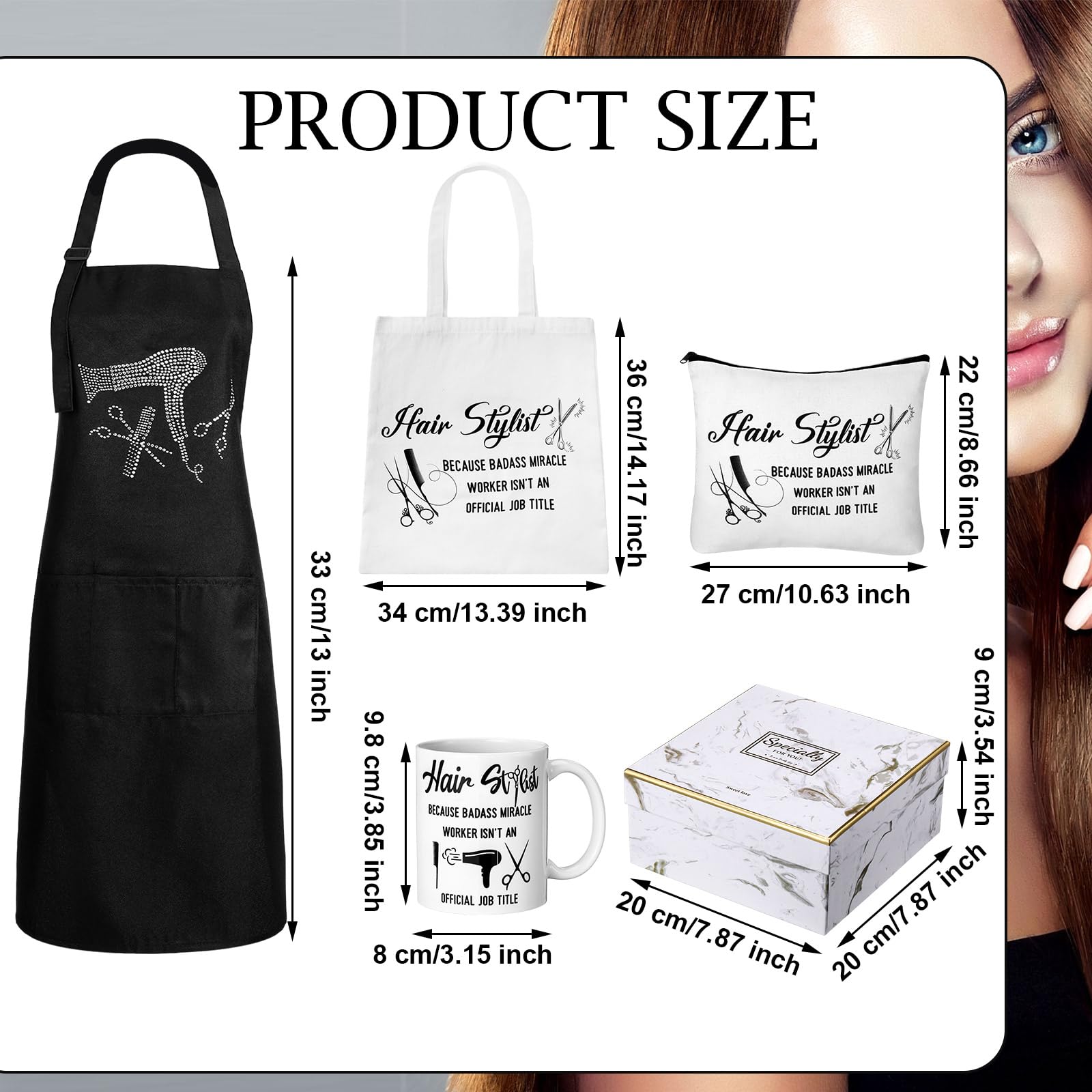 Coume Friseur-Geschenk-Set, Schürze, Tragetasche, Tasse, Schlüsselanhänger