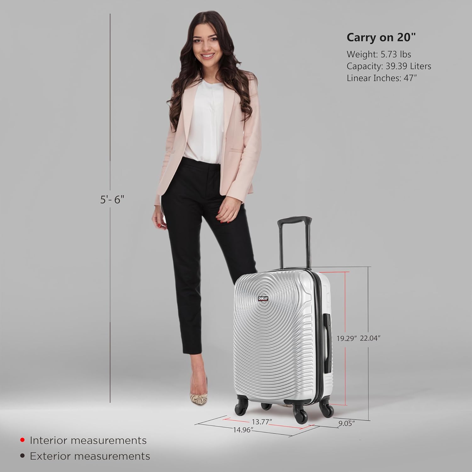 DUKAP INCEPTION Luggage with Spinner Wheels | Durable Lightweight Hardshell Suitcase, Travel Bag with Handle and Trolley, 20-Inch Carry On Small Luggage | Silver - Image 2