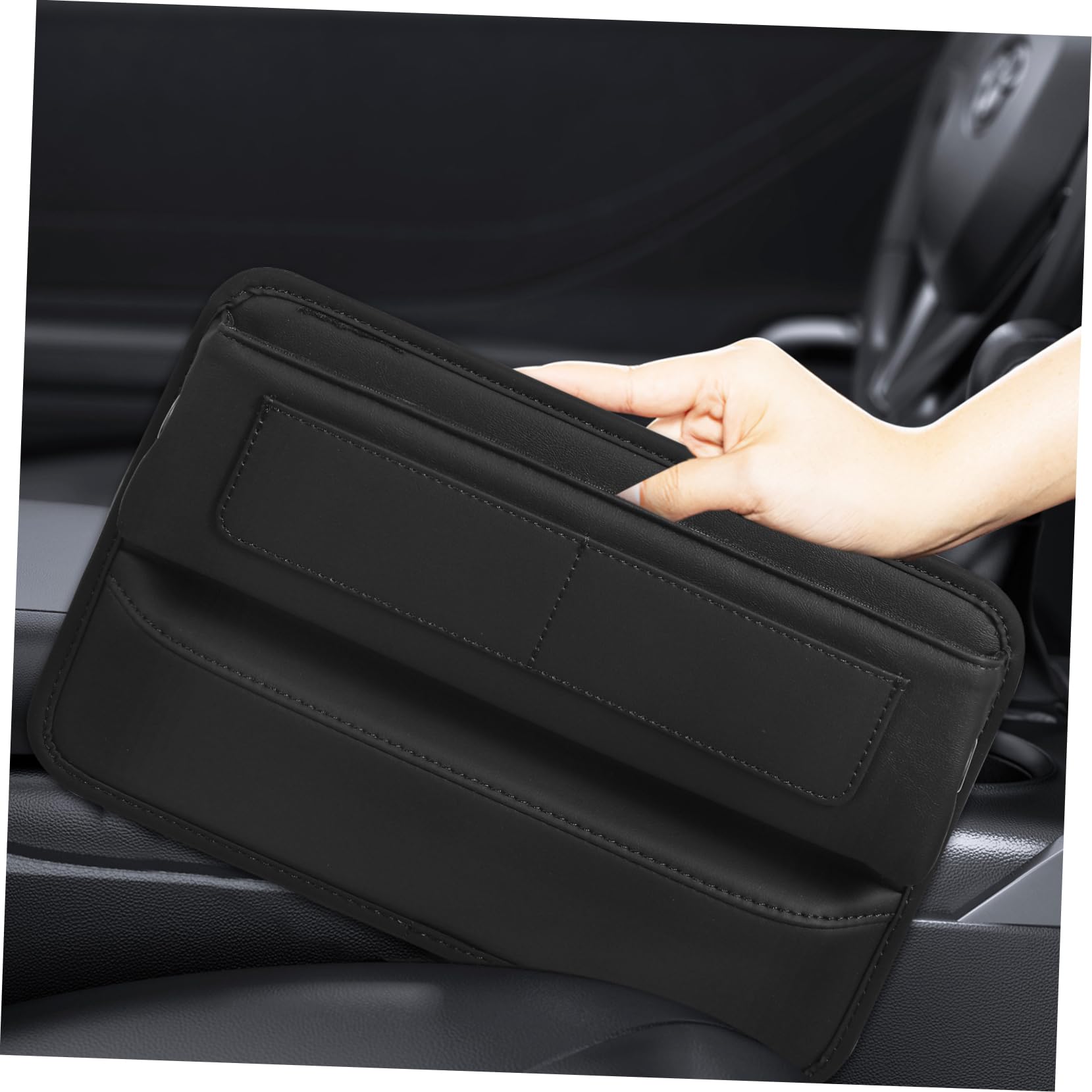 Anneome Organizador de Coche entre Asiento y Consola, Cuero Negro Caja de Almacenamiento, Fácil Instalación, para Asiento Delantero, para Snacks y Llaves