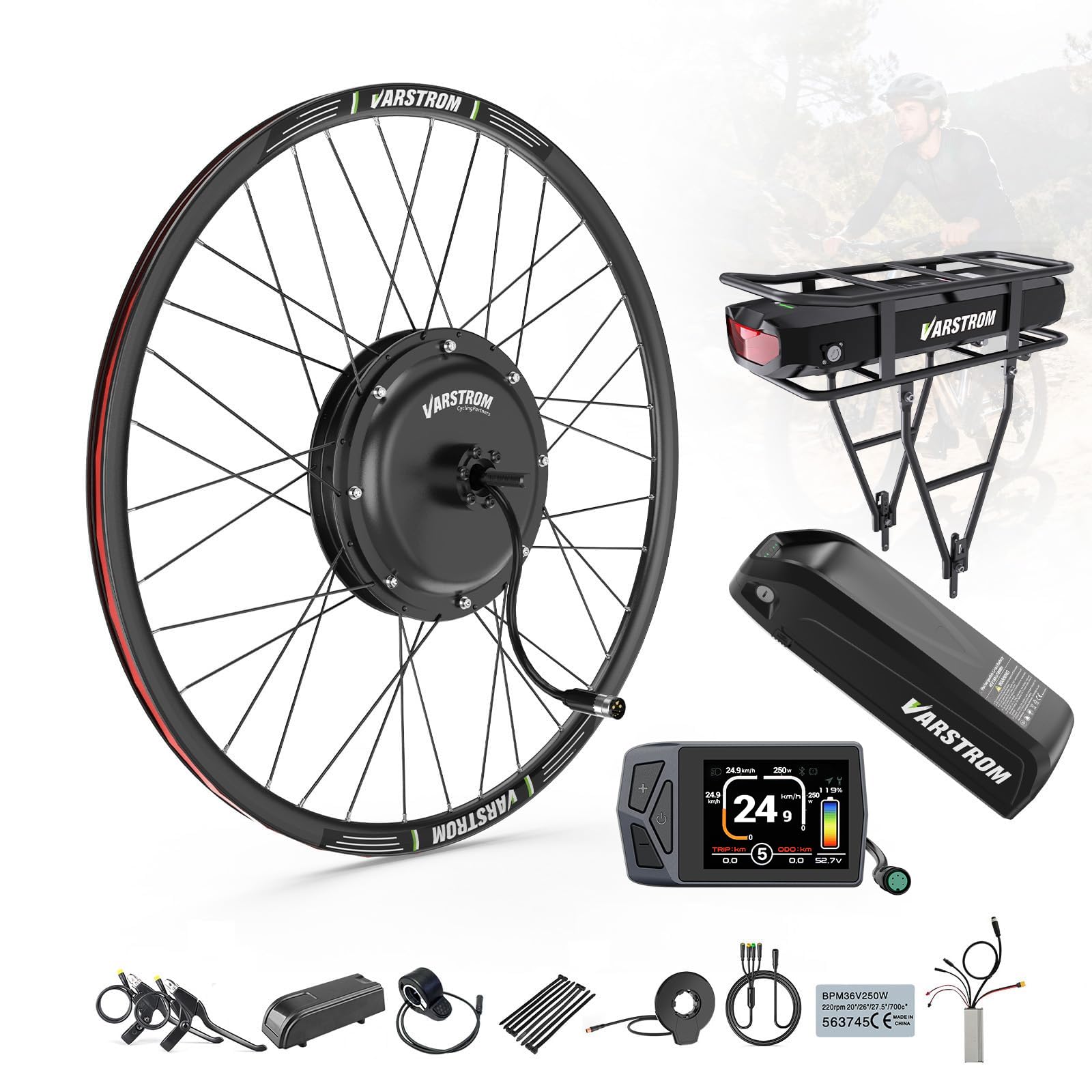 48V-1OOO-15OO JYLT Kit Conversion a Bicicleta Electrica, Motor Buje Delantero & Trasero 26 27,5 28 29 Pulgadas 700C con Pantalla Opcional & Batería, Ebike Kit Casette & Freno Disco MTB CTB