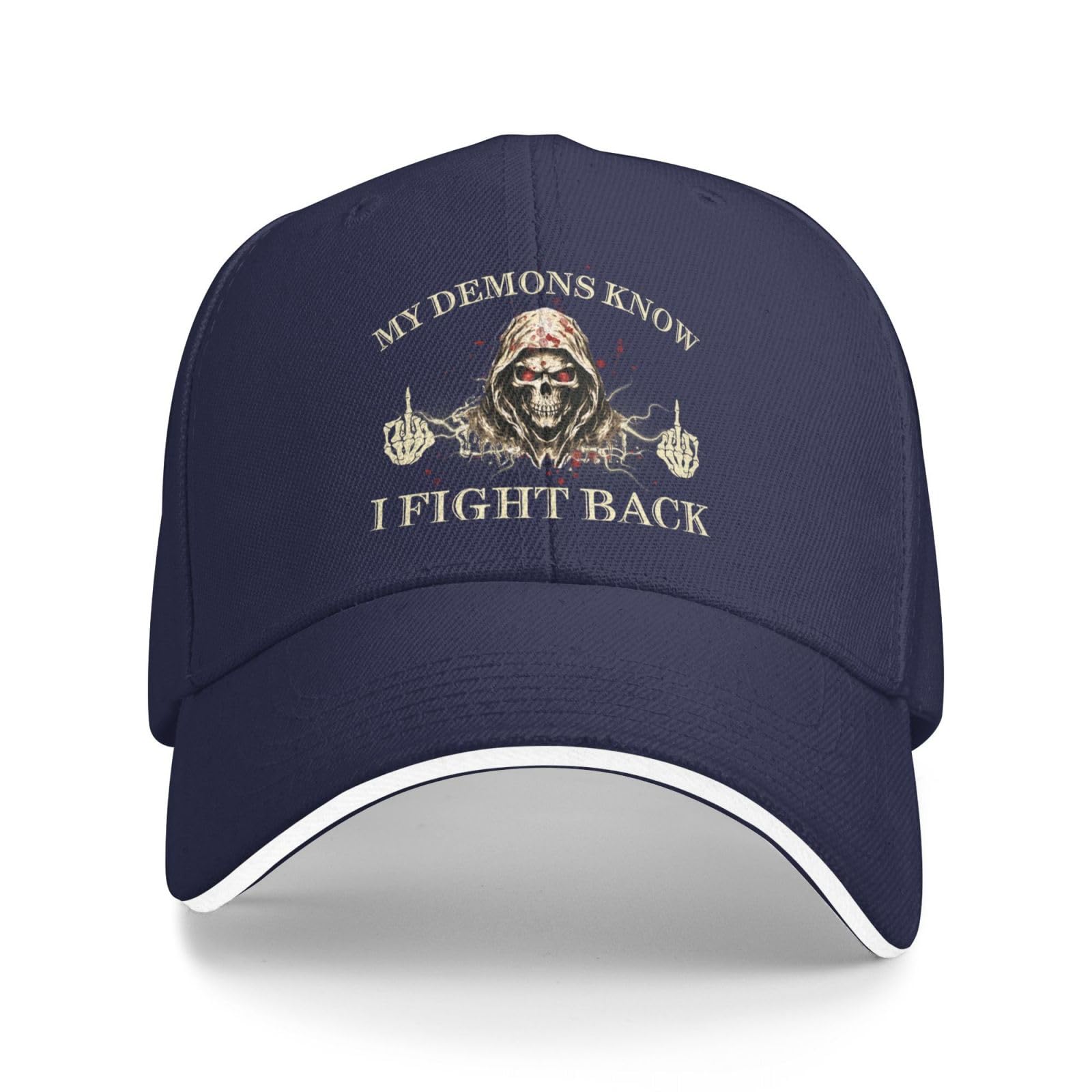 Aceprints Unisex Navy Blue Ptsd Awareness Cap My Demons Know I Fight Back Baseball Hat