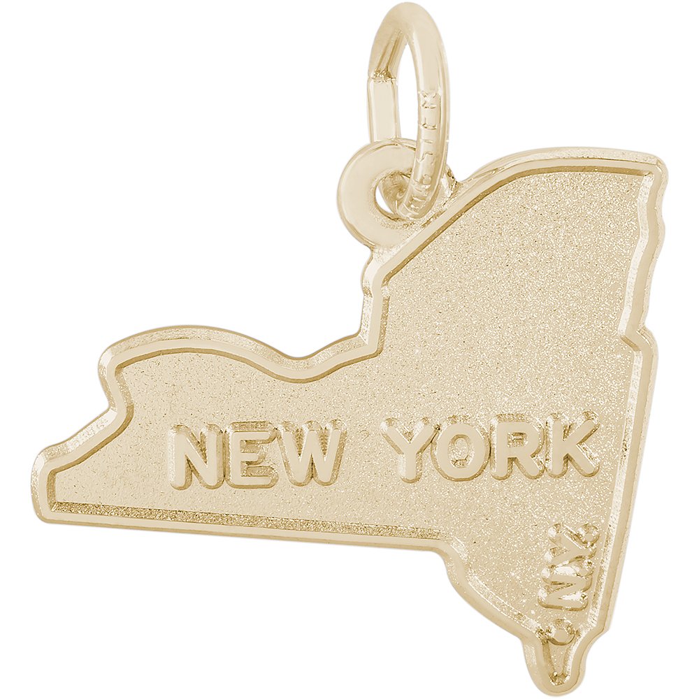 14K Yellow Gold New York Map Charm on a 14K Yellow Gold Rope Chain Necklace