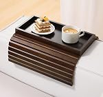 Couch Arm Tray, Bamboo Sofa Armrest Tray Table, Anti-Slip Armrest Organizer, Foldable Couch Cup Holder for Snacks, Phone, Control, Cups, Natural | Sofa Armrest Tray Table
