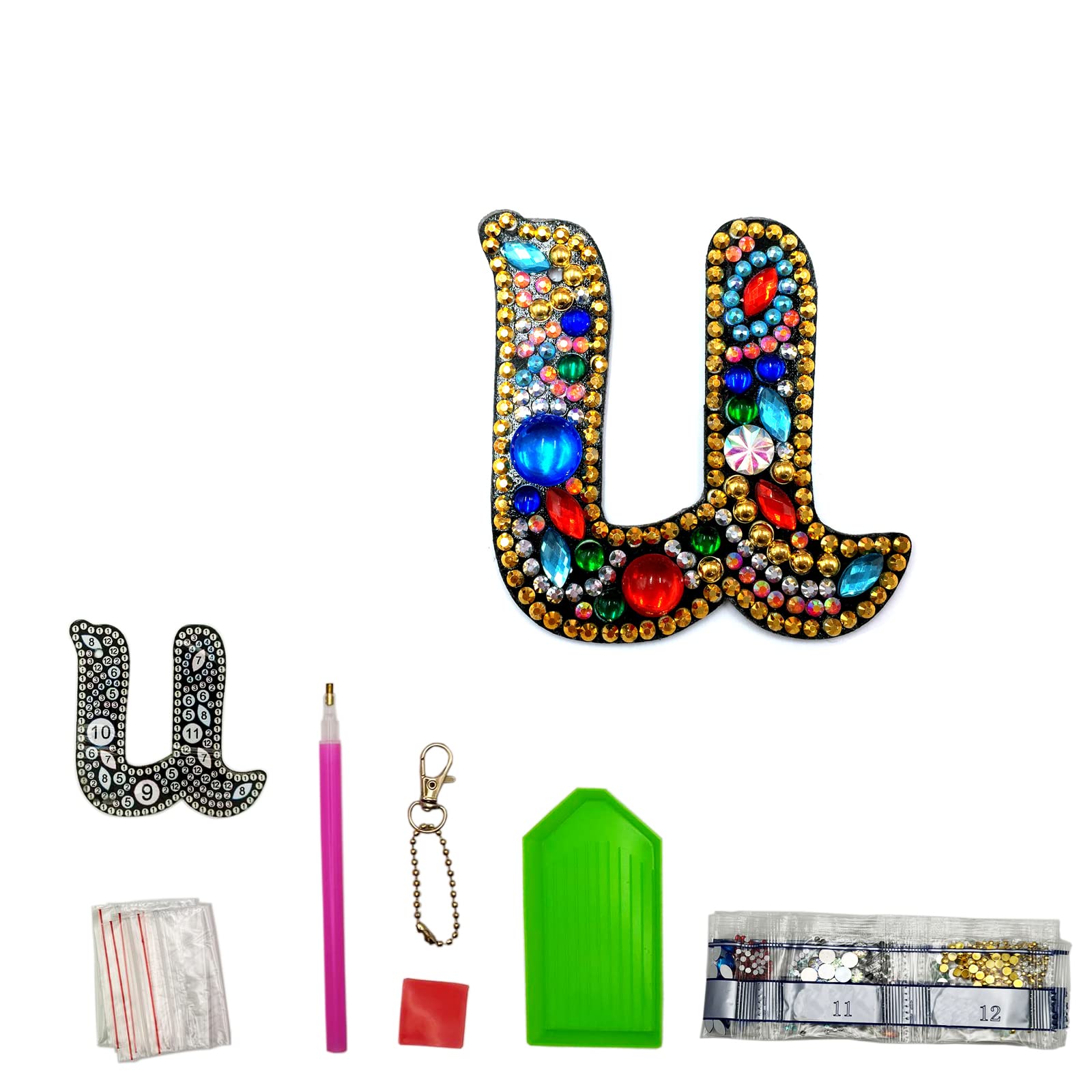 MEDOYOH Portachiavi a forma di lettera M, fai da te, con diamante, in acrilico, per pittura a diamante, fai da te, kit di pittura con strass, decorazione per borsa