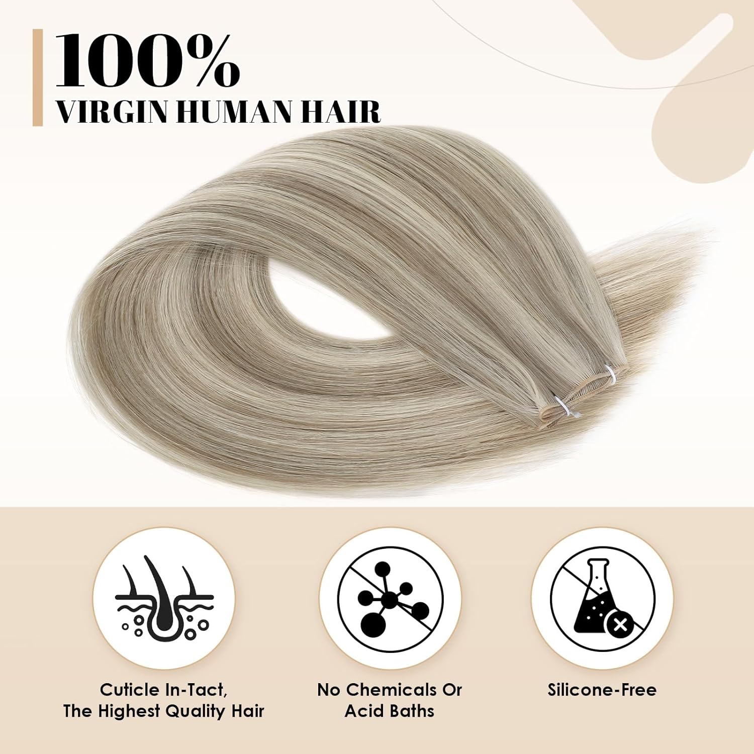 ABH AMAZINGBEAUTY HAIR Genius Weft Hair Extensions Human Hair Sew in Hair Extensions Real Human Hair Weft Extensions 60G, Ash Blonde Highlight Bleach Blonde #P18A/60A, 22 Inch