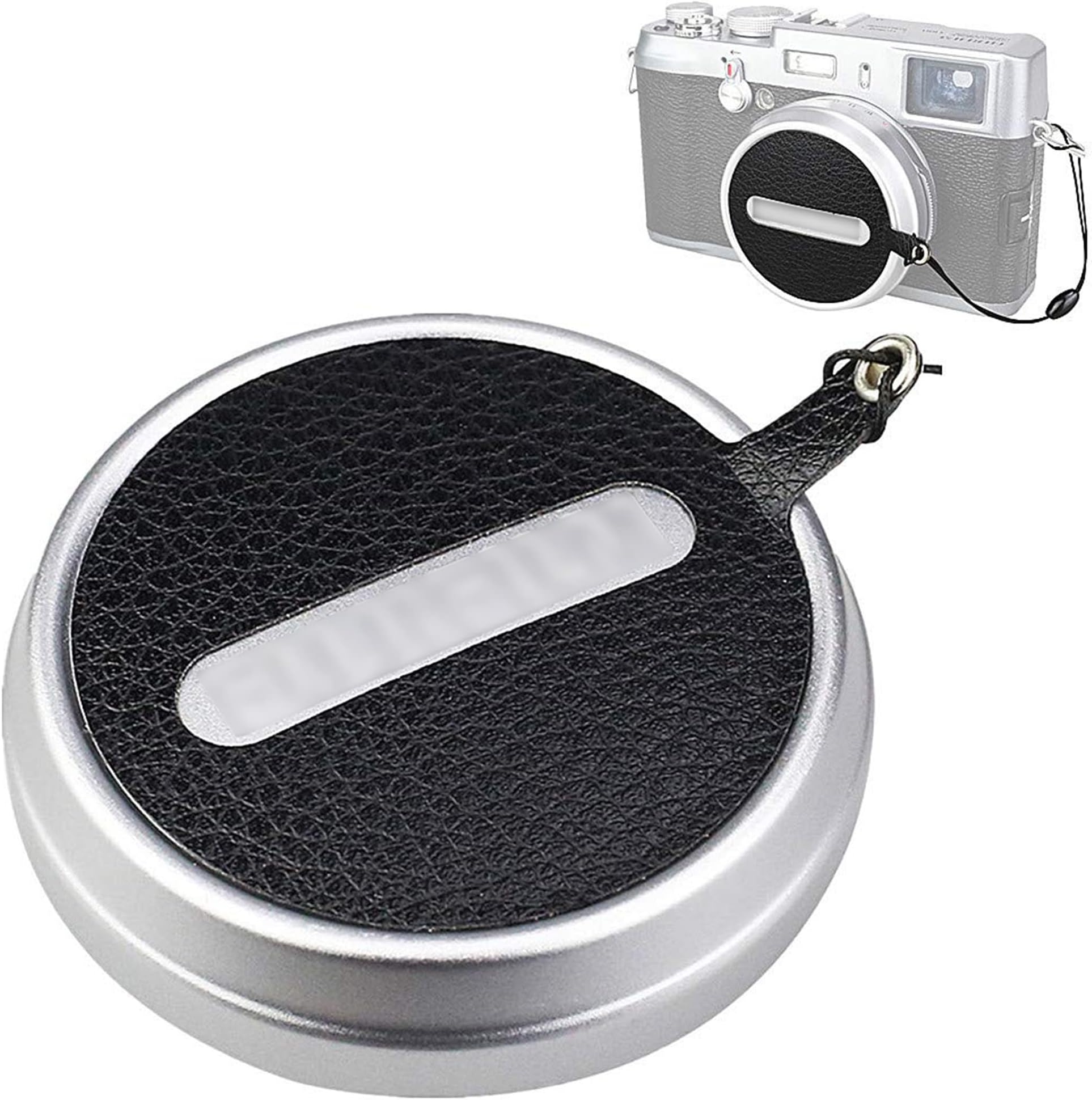 JJC Deluxe Nappa Leather Lens Cap Keeper Sticker with String for Fujifilm Fuji X100VI X100V X100F X100T X100S X100 Lens Cap Anti-Lost