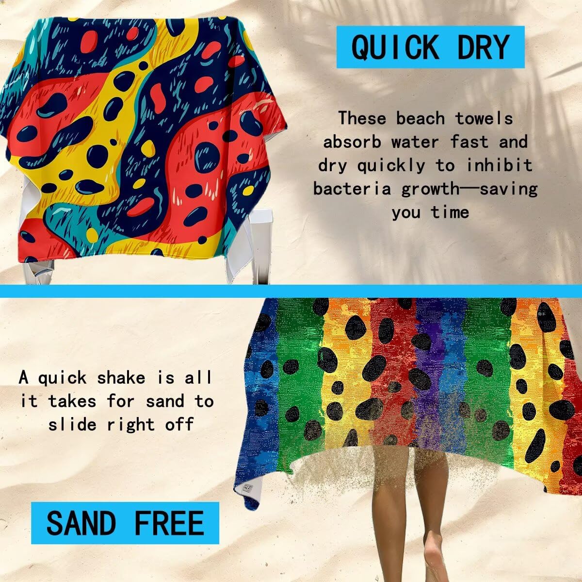 Serviette de Plage Serviette Microfibre, Drap de Bain 90x200cm 2PC, Séchage Rapide Grande Serviettes de Bain, Légères Anti Sable Drap de Plage Microfibre pour Natation, Cadeau (Imprimé léopard) -3907
