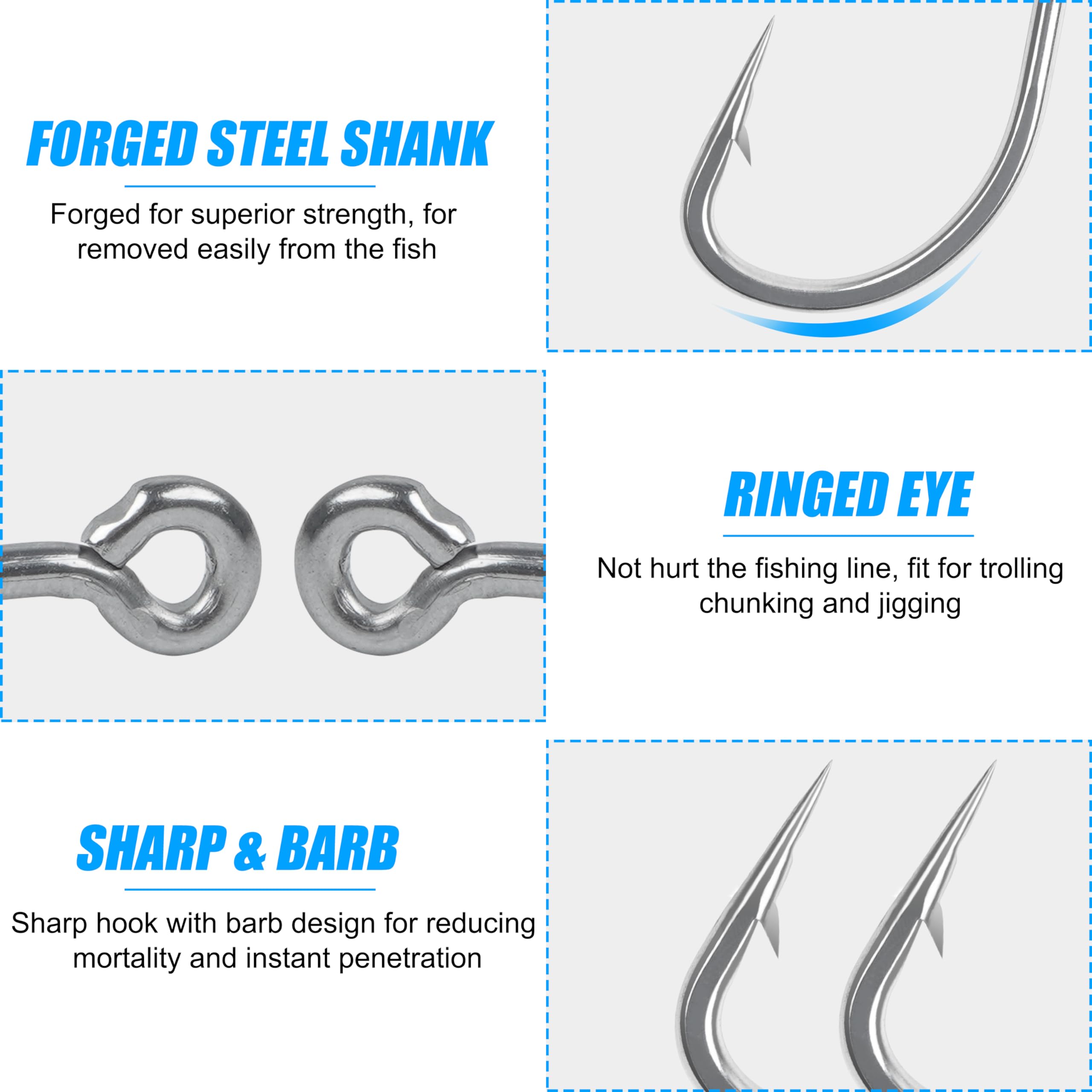 Live Bait Hooks Saltwater, 50pcs O'Shaughnessy Live Bait Short Shank Hooks with in-Line Point Fishing J Hooks Size 1#-5/0 : Sports & Outdoors