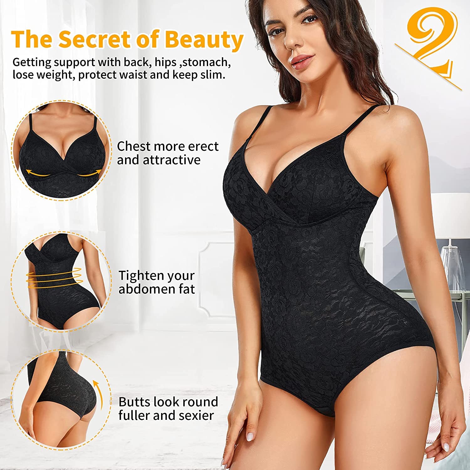Bafully Shapewear Donna Body contenitivo modellante Intimo Snellente Pancera Contenitiva Dimagrante Shaper con scollo a V Sexy
