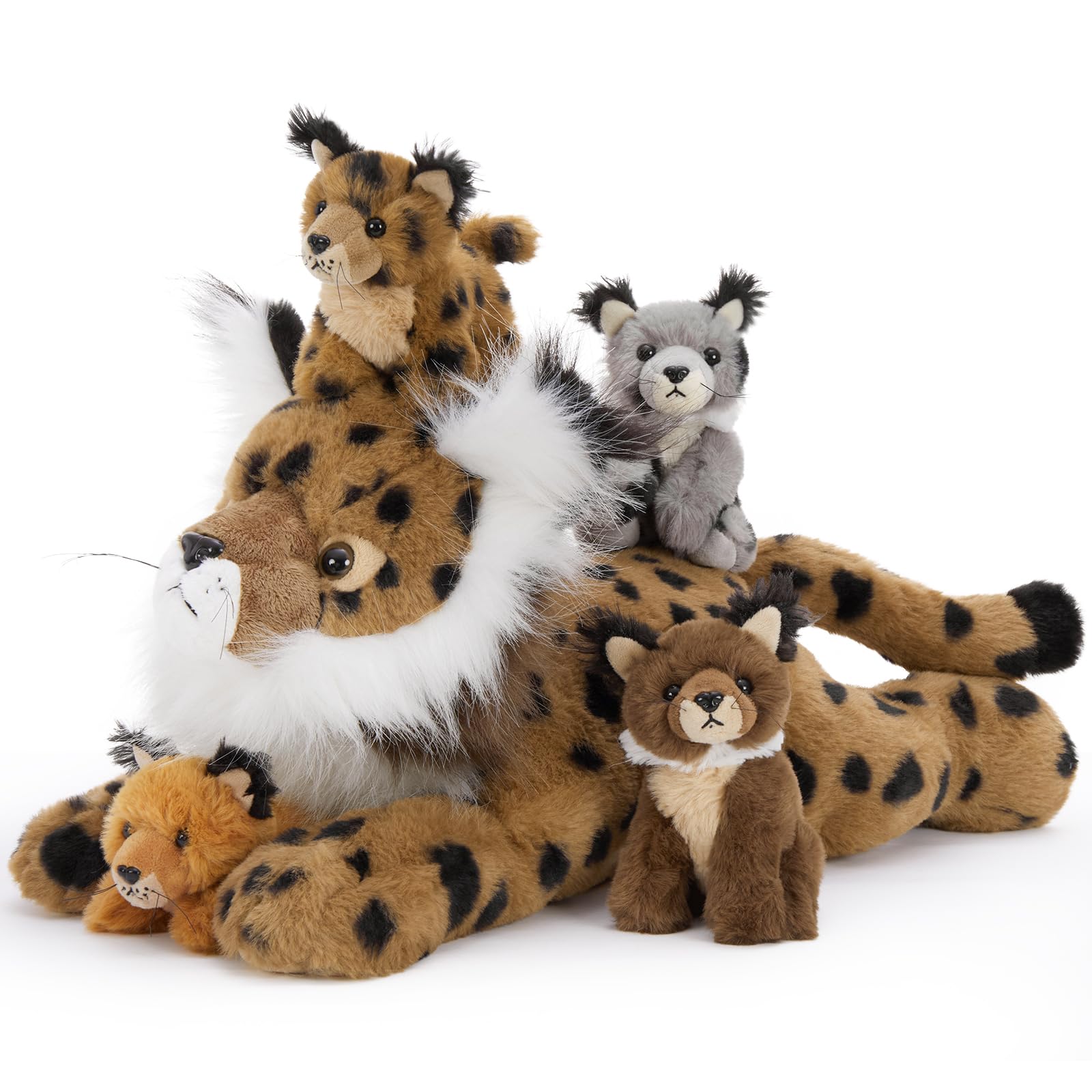 MorisMos Giant Lynx Teddy Stuffed Animal, 45cm Mom with 4 Cuddly Baby Inside, Realistic Kawaii Lynx Soft Toy Gift for Kids Birthday Christmas Deco — image 1