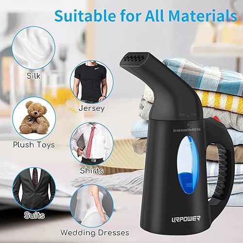 Miniatura 4 de URPOWER Vaporizador para ropa, vaporizador portátil de mano, vaporizador de ropa de calentamiento rápido con tela de alta capacidad, removedor de