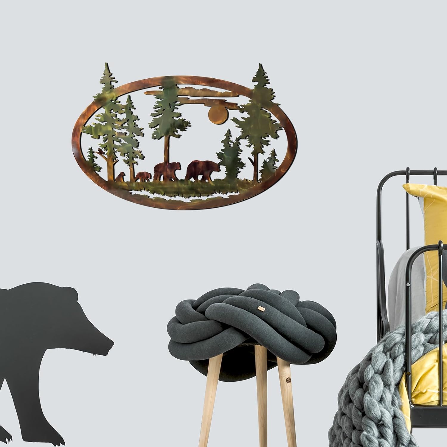 Hicarer Metal Bear Wall Art Forest Mountain Wall Decor Rustic Nature Decor