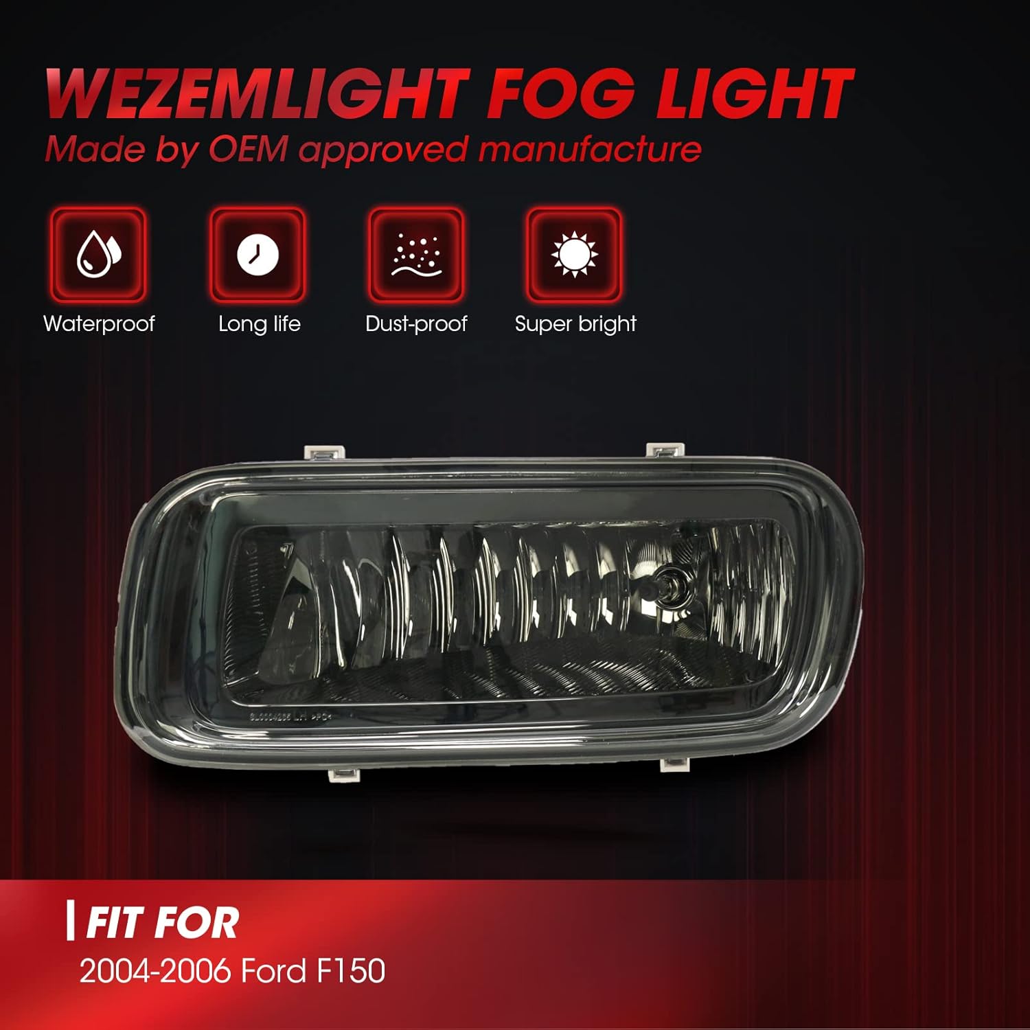 Driving Fog Lights Lamps Assembly OE Style Replacement for 2004-2006 Ford F150 with H10 12V 42W Halogen Bulbs(Smoke Lens)