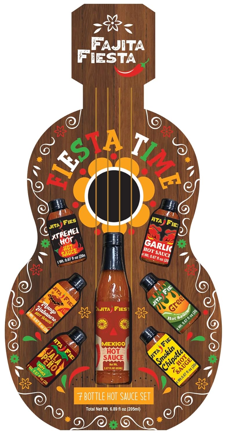 Fajita Fiesta Hot Sauce Guitar 7ct Gift for Father's Day, Mexican Fiesta, Cinco de