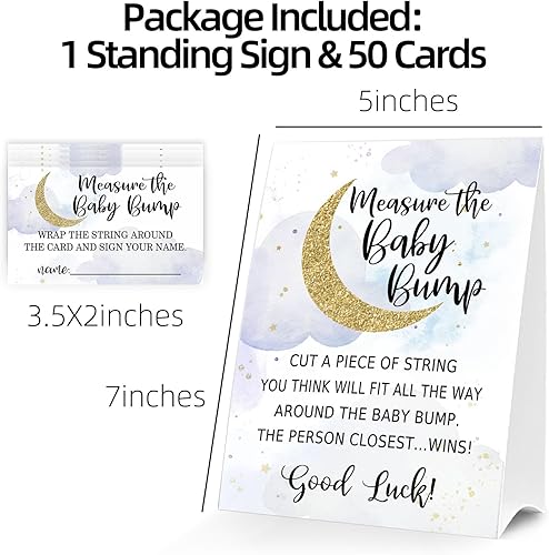 Miniatura 3 de Letrero de Baby Shower Games Measure the Baby Bump, How Big is Mommy's Belly Party Favors, cartel de pie Kraft de 5 x 7 pulgadas y 50 tarjetas de