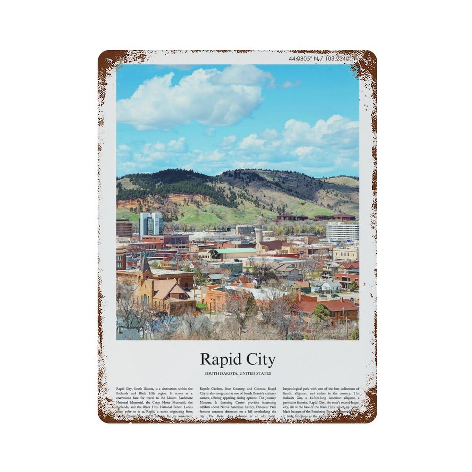 xiaoxiaoshen Rapid City South Dakota, United States, USA City Scenery Wall Decor Art Metal Tin Poster Modern Home Decor Art Home Bar Shop Decorations Vintage Sign 40x30cm