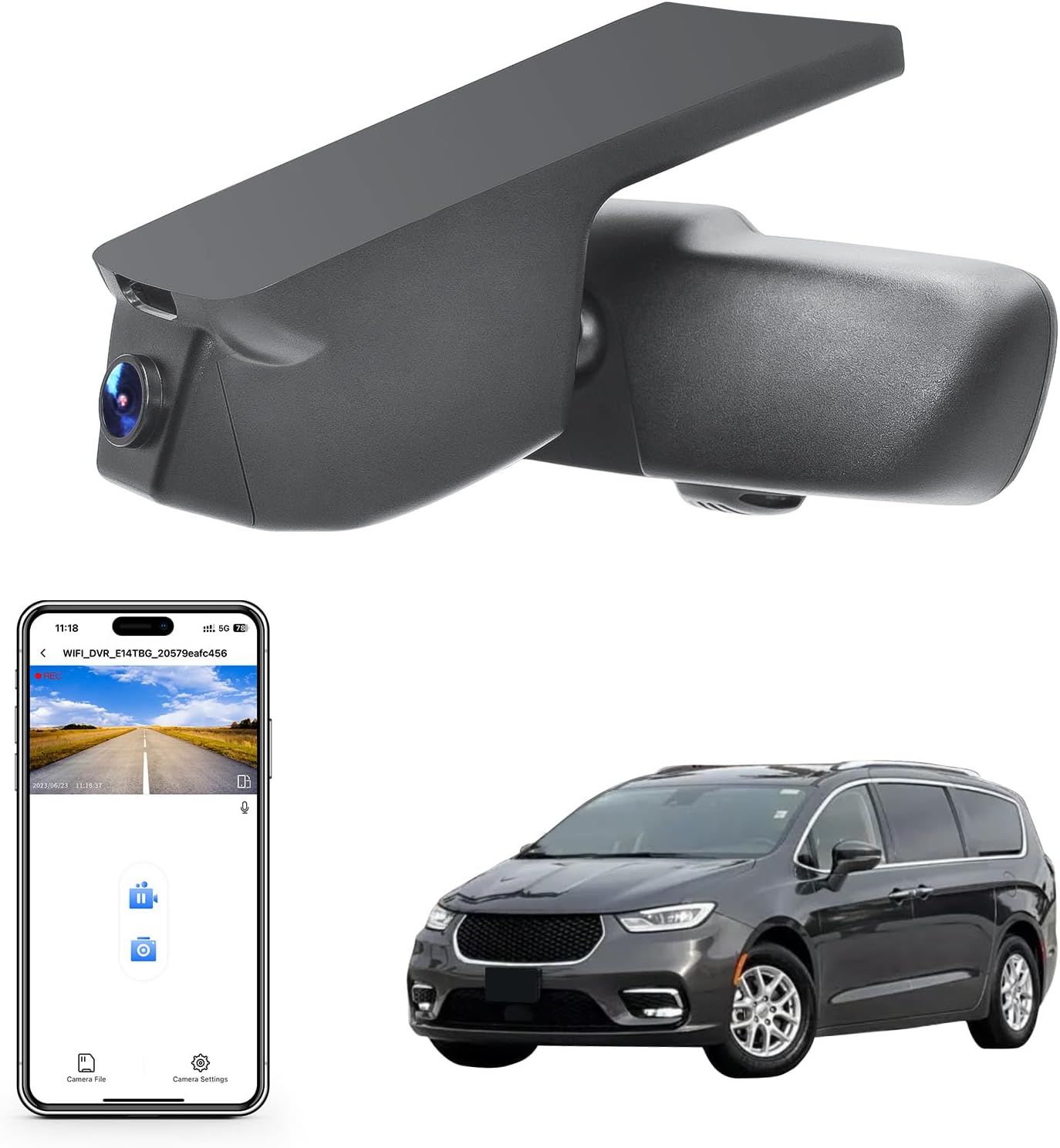 4K Dash Cam Custom Fit for Chrysler Pacifica 2017 2018 2019 2020 2021 2022 2023 2024 2025 2026 (Model A),Limited Touring-L Pinnacle Touring,Integrated OEM Look,UHD 2160P Video,WiFi & App 64GB Card