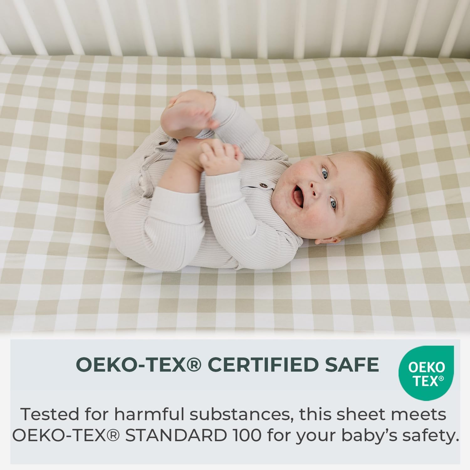 Pobibaby – 2 Pack Crib Sheets for Boys, Premium Fitted Baby Boy Crib Sheets for Standard Crib Mattress – Ultra-Soft Jersey Knit, Safe and Snug, Stylish Design (Gingham Khaki)
