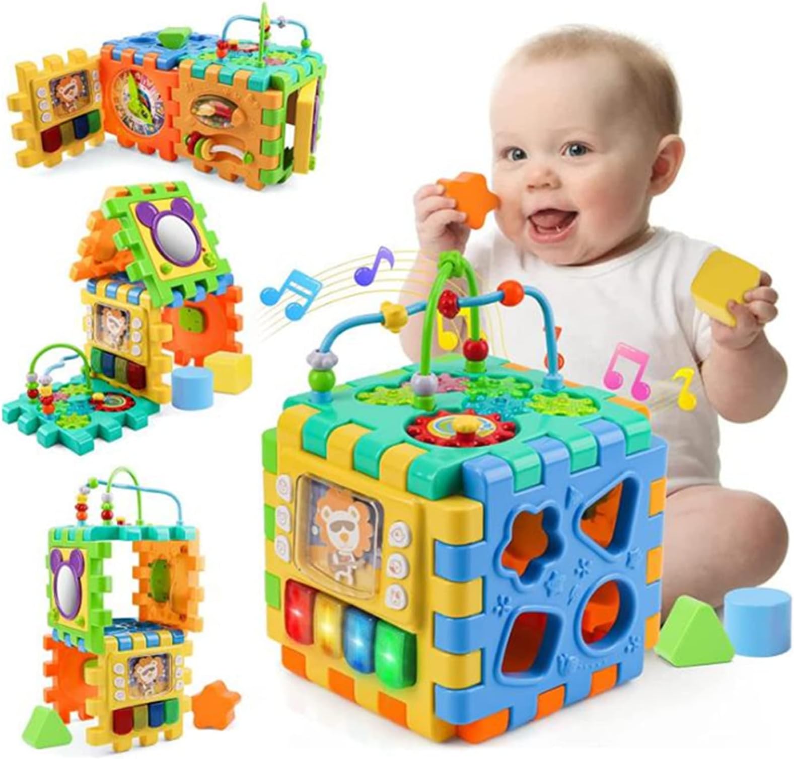 Baby Activity Cube, Busy Learning Activity Cube Toy with Bead Maze Shape Sorter, Early Development Learning Toys with 6 Different Activities for Toddler 1 Year Old Boy and Girl Gift
