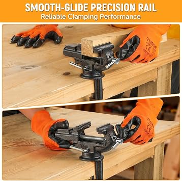 Hotehce 2-Inch Universal Table Vise, 360 Swivel Base Bench Vise, Portable Clamp-On Work Bench Vice with Built-In Anvil for Hobby, Jewelry Making, Electronics, Woodworking, and Precision DIY Crafts
