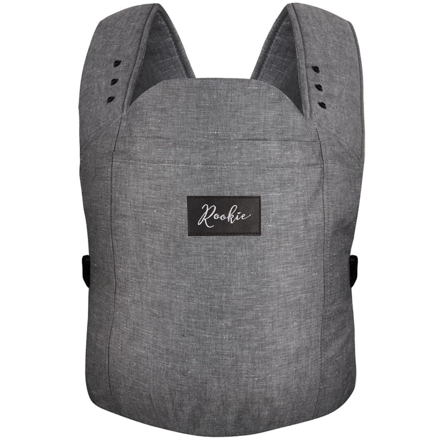 ROOKIE Babytrage Classic Dunkelgrau - Bio Baumwolle Bauchtrage für Neugeborene bis 15kg ergonomisch