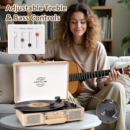 Miniatura 3 de Tocadiscos de Vinilo Bluetooth con Control de Agudos y Graves, Vintage, Portátil, Maletín, con Altavoces Integrados, LP, 33 45 78 RPM, Transmisión