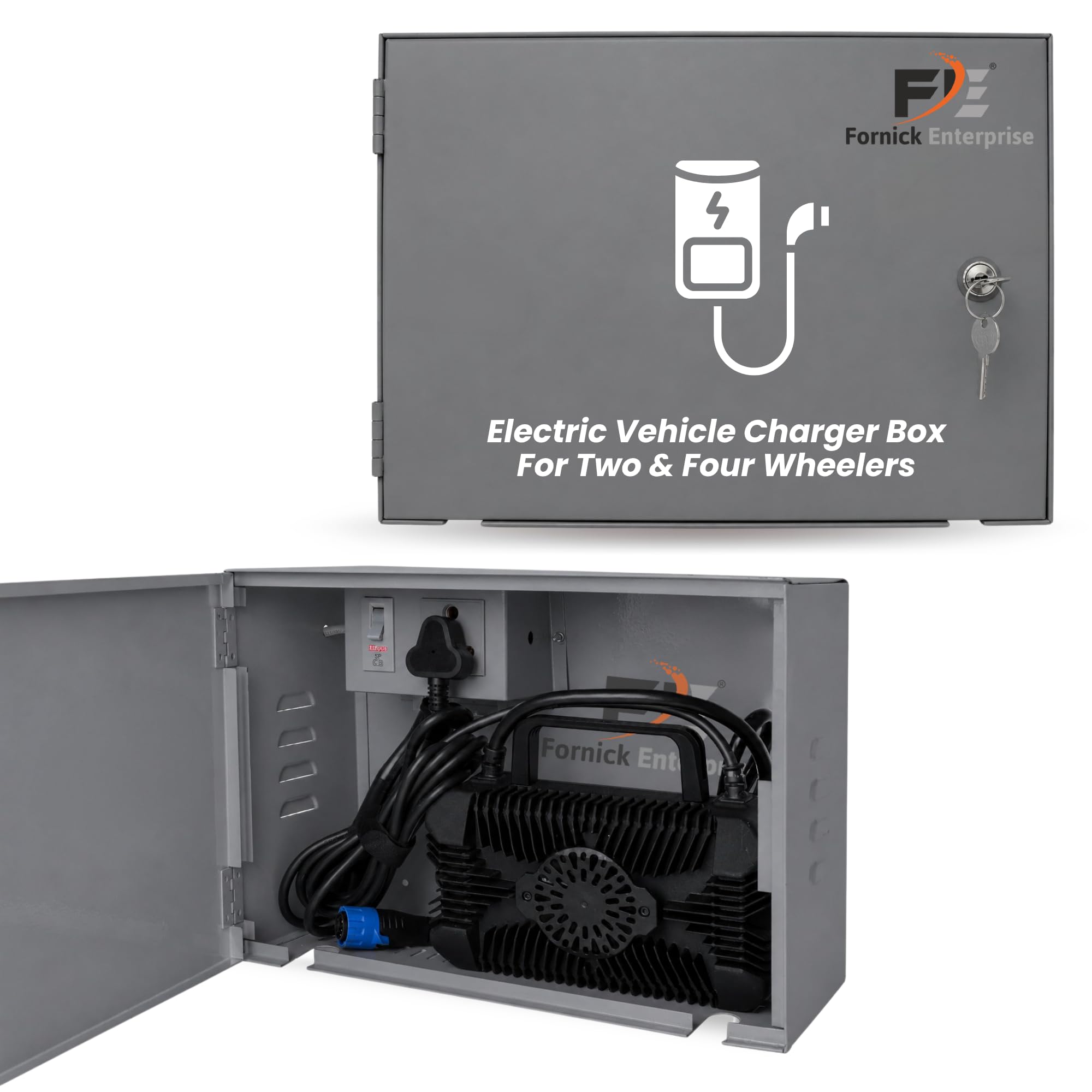 FORNICK Electric Two-Wheeler Charger Box with Lock – Durable Metal Body, Weatherproof, Inbuilt 15 AMP Plug & MCB for Safety – Wall Mountable, Compatible with Ola, Ather, Bajaj, TVS, and More-image-37